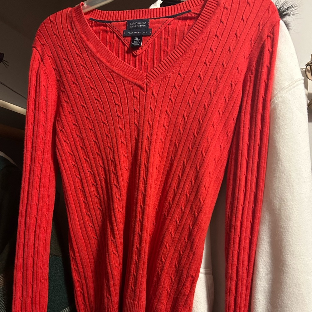 Tommy Hilfiger Bright Red V-Neck Sweater